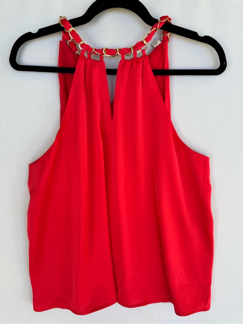 Joie Red Halter Camisole with Gold Chain Neckline